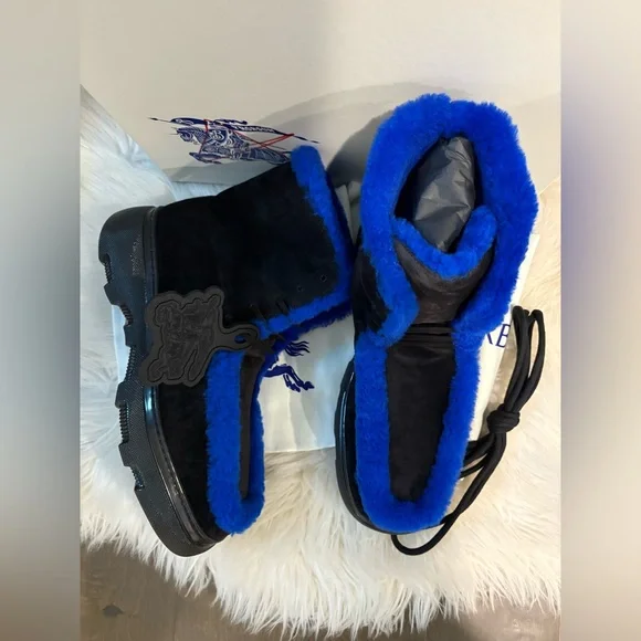 Burberry Black and Blue Fur Boots